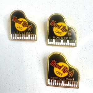 Hard Rock Cafe grand piano pins, New Orleans, Las Vegas & Houston. Set of 3